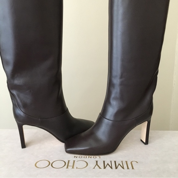 Jimmy Choo MAHESA 85 Square Heel Knee Hight Dark Brown Calf Leather Wome… - Picture 7 of 16